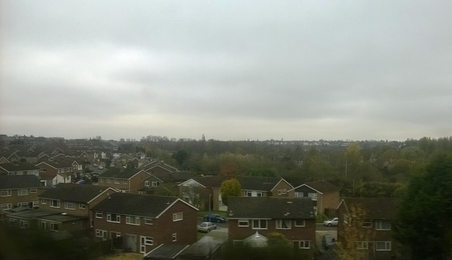 Havering Close, Colchester, and surrounding suburbia, from the mainline railway