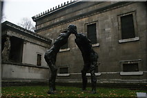 TQ2982 : View of statues in the grounds of the St. Pancras Church from Euston Road by Robert Lamb