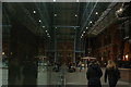 View of St. Pancras Station reflected in the glass panels of the Eurostar terminal #2