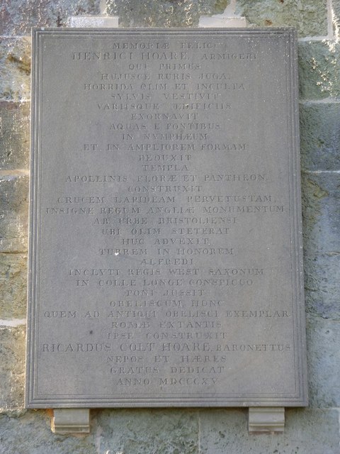 Memorial plaque on Obelisk, Stourhead Gardens