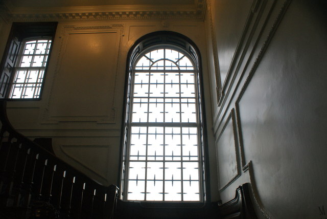 View of a window on the stairs in the William Morris Gallery