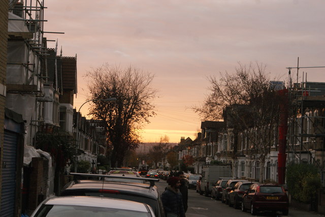 View of the sunset sky over Hatherley Road from Hoe Street