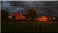 Low sunlight lighting up houses at Yapham, near Pocklington