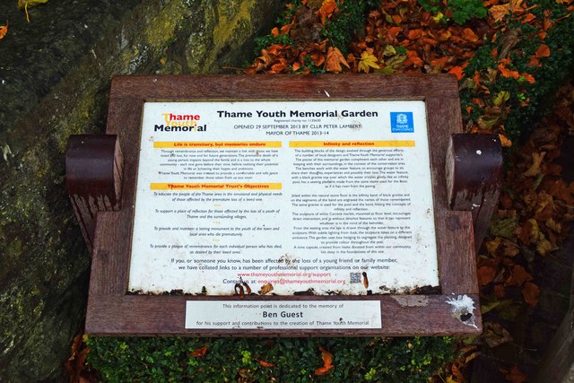 Thame Youth Memorial Garden (2) - information board, Upper High Street, Thame, Oxon