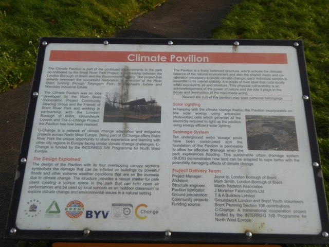 Plaque for the Climate Pavilion in Brent River Park