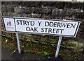 Stryd y Dderwen/Oak Street name sign, Treherbert