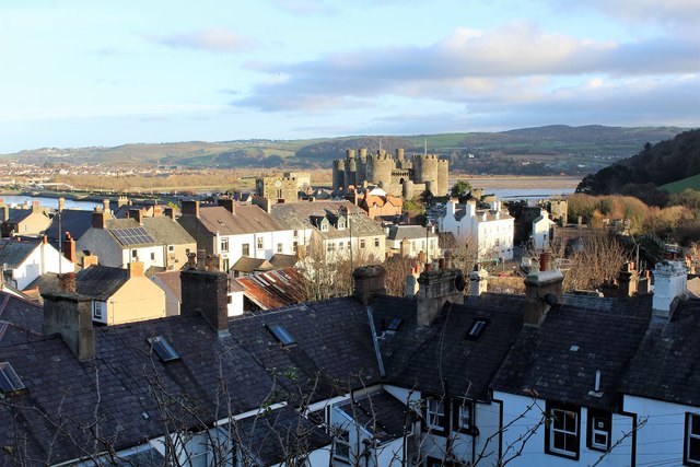 Rooftop view towards Conwy Castle