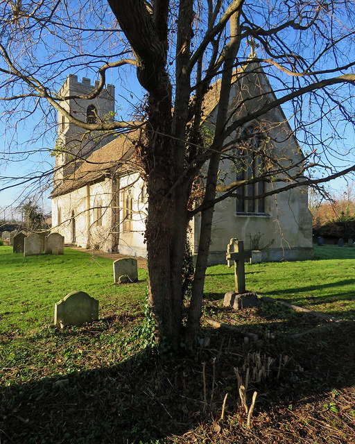 Hauxton: bare branches and St Edmund's Church