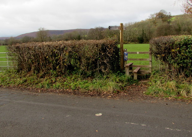 Offa's Dyke Path signpost and stile, Pandy, Monmouthshire