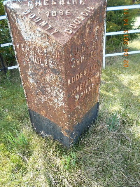 Old Milepost by the A529 at Oakes Corner, Hatherton