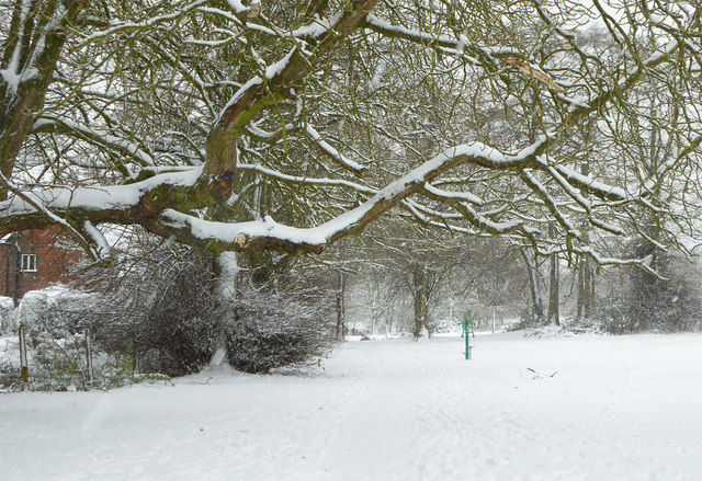 Snow covered footpath in Muchall Park, Wolverhampton