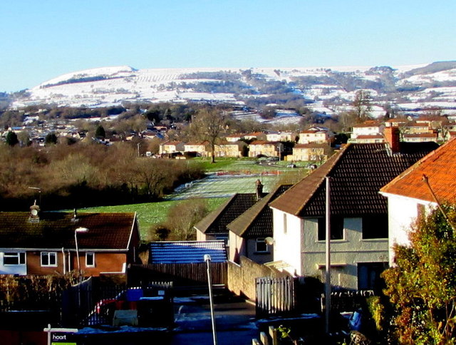 Snowy Twmbarlwm viewed from Malpas, Newport