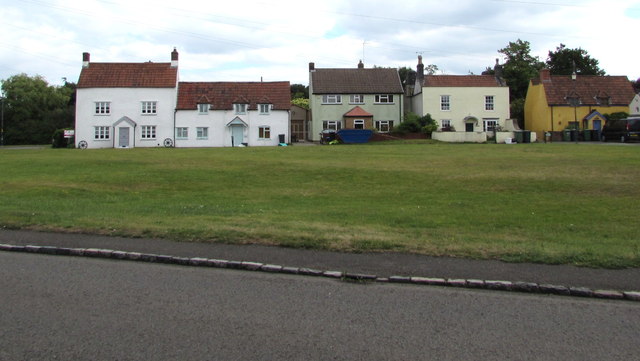 Houses on the east side of the village green, Iron Acton