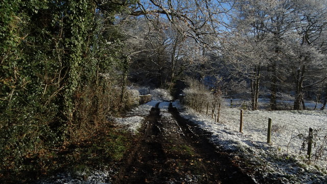 Snowy scene Stannershouse Ln (track) near R Wheelock crossing