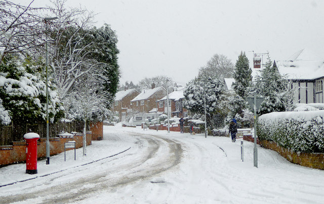 A snowy Sandringham Road in Penn, Wolverhampton