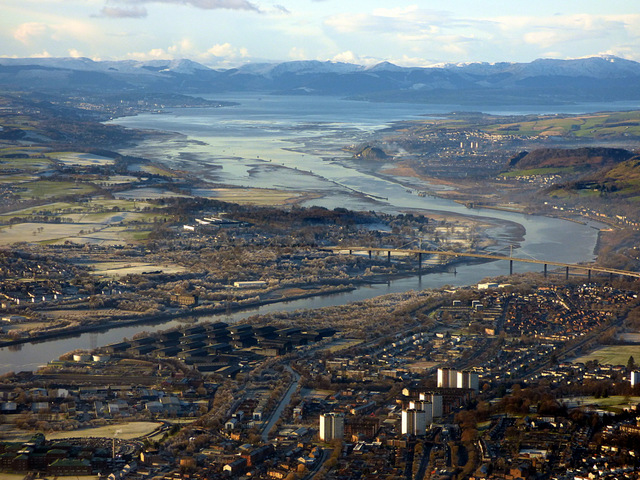 Dalmuir, Erskine Bridge and Firth of Clyde from the air