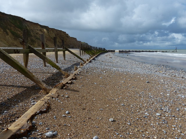 Sea defences on the beach near West Runton