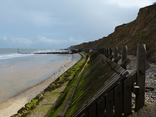 Sea defences and cliffs east of Sheringham