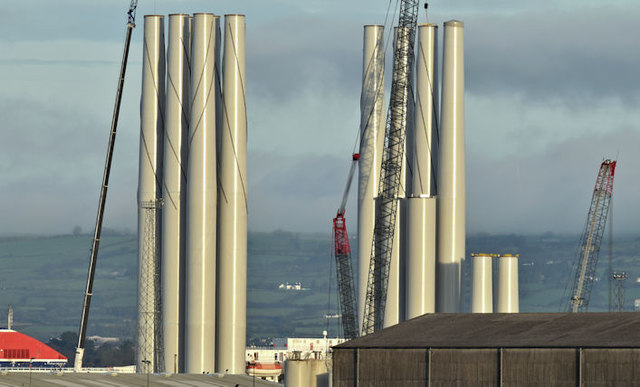 Wind turbine masts, Belfast harbour (December 2017)