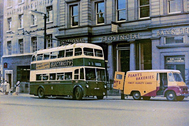 Derby Corporation trolleybus no. 187, Market Place, Derby