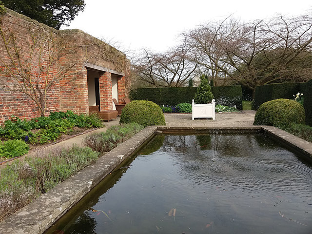 Beningbrough Hall, small garden with fountain