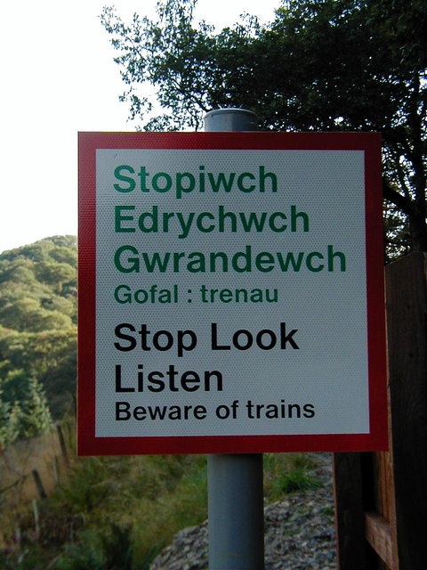 Warning sign beside the Vale of Rheidol Railway
