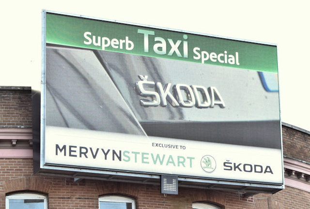 Skoda taxi advertisement, Belfast (December 2017)