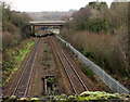 ST1783 : Railway towards an M4 motorway overbridge, Lisvane, Cardiff by Jaggery