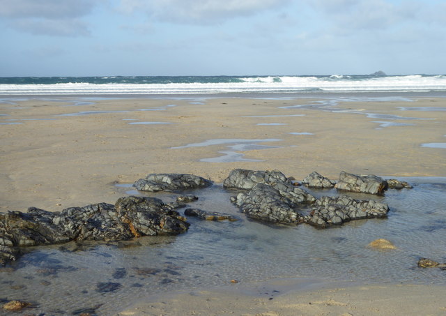 Rocks exposed on the beach at Sennen