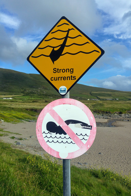 Warning signs at St Finan's Bay beach