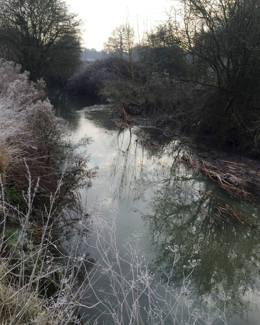 River Sowe above Sowe Bridge on a frosty morning, Walsgrave, northeast Coventry