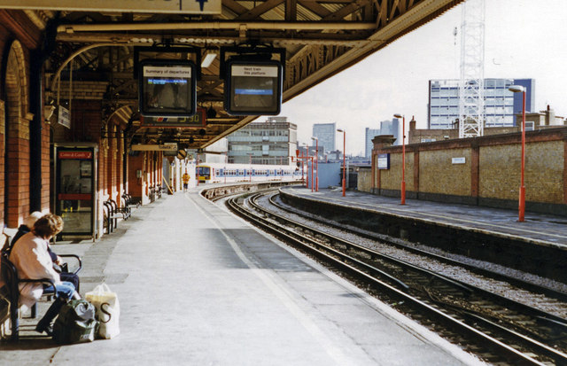 Waterloo East, eastwards towards  London Bridge on Local lines, 1997
