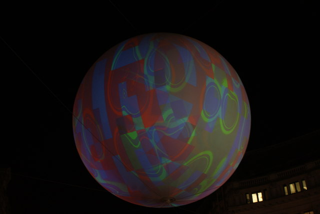 View of Miguel Chevalier's "Origin of the World Bubble" in the centre of Oxford Circus