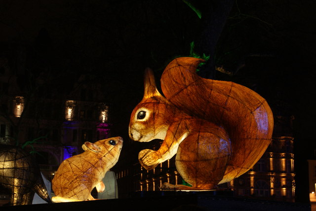 View of a squirrel and chipmunk in Lantern Company's (with Jo Pocock) Nightlife in Leicester Square Gardens