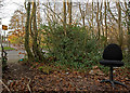 The junction of Gratton Way with the Old Torrington Road and an office chair in the woods