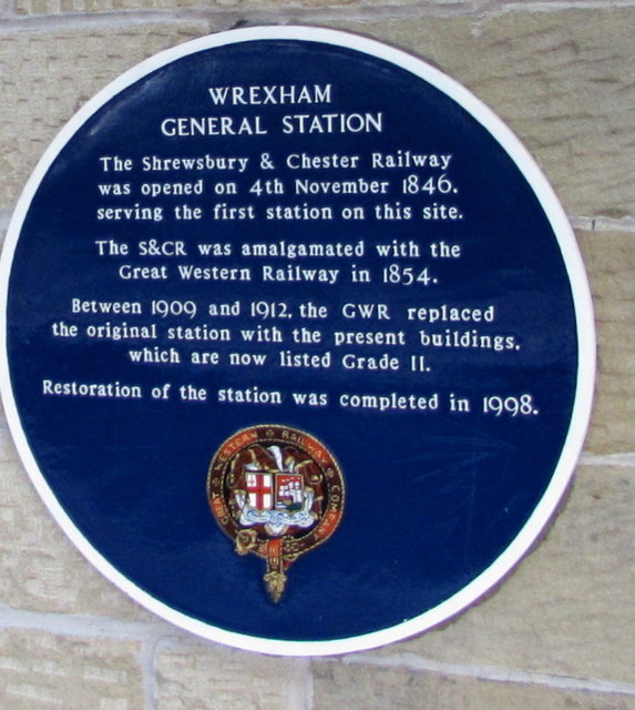 Wrexham General Station blue plaque