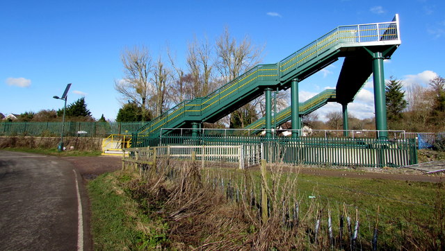 Recently installed railway footbridge, Magor
