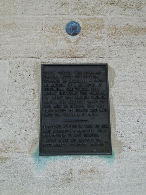 Edith Cavell plaque above her grave