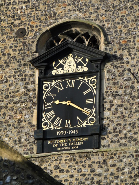 WW2 Memorial clock on St Clement Colgate church
