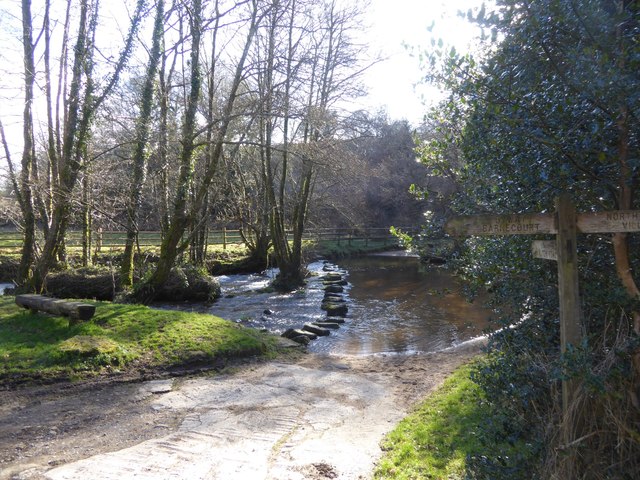 Ford and stepping stones across River Bovey