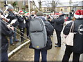 SD8746 : Barnoldswick, Town Square:  Brass band playing by Dr Neil Clifton