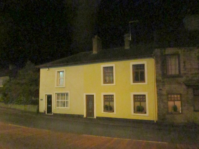 Coloured houses in Ackworth at night