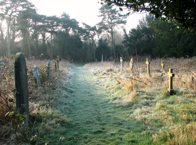 Frosty path in Thorpe cemetery