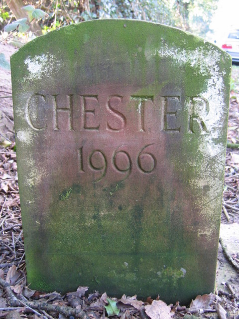 Chester 1996 boundary stone near Oak Tree Farm, Wood Lane