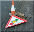 SX9165 : Blown over sign, Chatto Road by Derek Harper