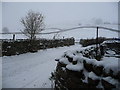 SD9098 : Snow falling at Lane Farm, Muker by Christine Johnstone
