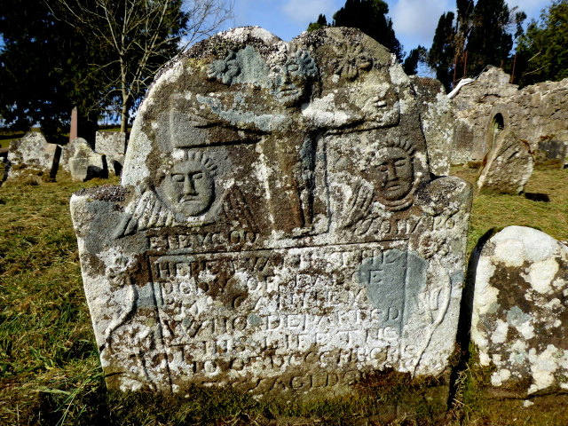 Headstone with faces, Lackagh graveyard