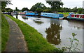 Narrowboats moored along the Leeds and Liverpool Canal