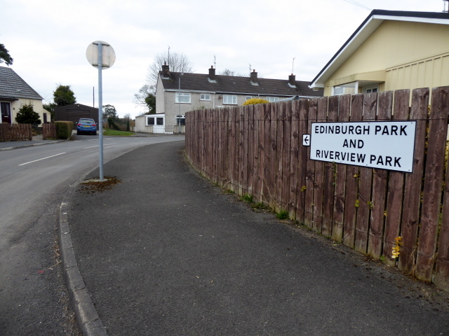 Sign for Edinburgh Park and Riverview Park, Omagh