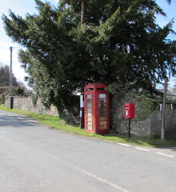 Queen Elizabeth II postbox and a Grade II listed phonebox in Gaerllwyd, Monmouthshire